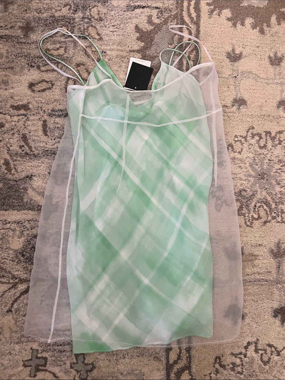 Zara Mint Green and White Sheer Slip Dress